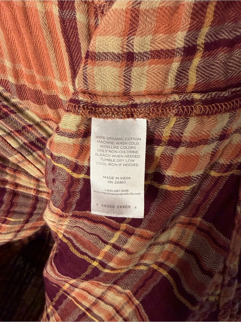 dip Plaid Button-Down Shirt in Orange and Burgundy - Picture 6 of 6